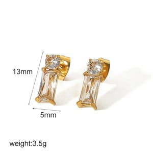 1 Pair Simple Classic Style Square Shape Stainless Steel  Gold Color Inlay Zircons Women's Stud Earrings h5 Picture3